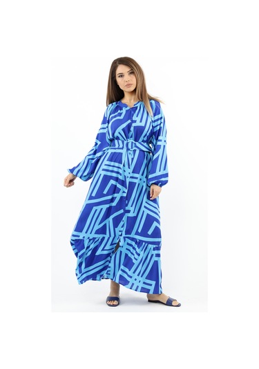 Prive Kadın Turn Turkuaz Kemerli %100 Viskon Yazlık Elbise Turkuazmavi