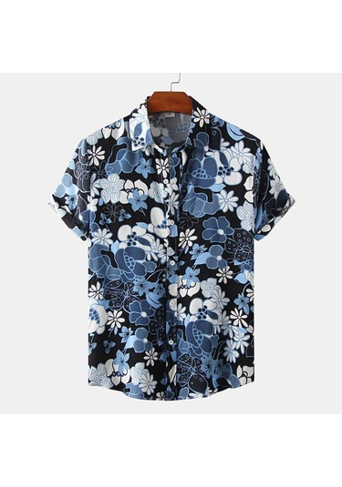 Snapbuy Erkek Yaz Çiçek Kısa Kollu Hawaii Gömlek Slim Fit Plaj Bluzhaki Haki