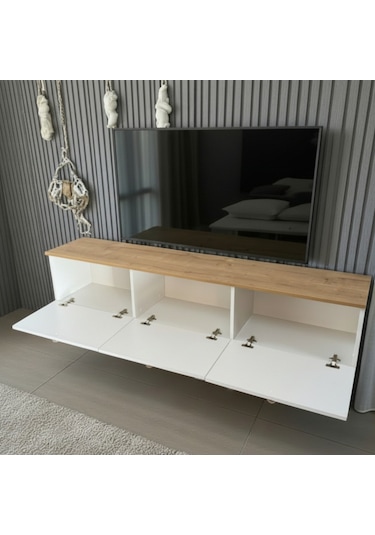 Zenith Membran Mdf Kapaklı Modern Tv Ünitesi - Beyaz Beyaz