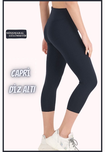 Yüksek Bel Toparlayıcı Kapri Tayt Diz Altı Lacivert Dar Paça Karyoka Dikiş Detaylı Capri 1020 Lacivert