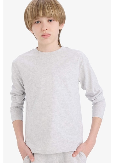 Defacto Erkek Çocuk Bisiklet Yaka Basic Düz Uzun Kollu Okul Tişörtü K1686a625augr400 Gri
