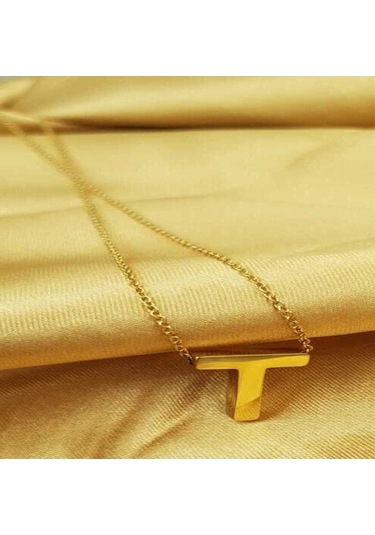 Vog Kişiye Özel Üç Boyutlu Çelik T Harf Sarı Renkdeniz Ve Havuz Suyuna Dayanıklı Paslanmaz Kolye Sarı