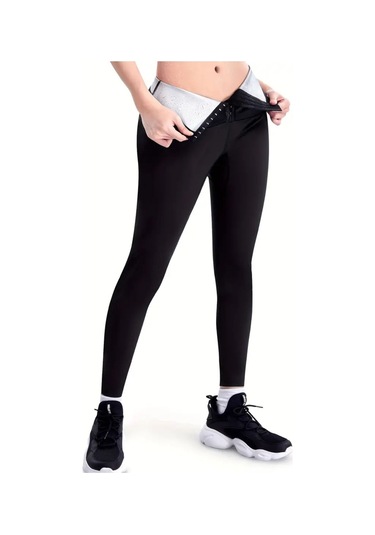 Sauna-tayt Model Sıkılaştırıcı Etkili Yüksek Bel Agraflı Termal Toparlayıcı Ve Sport Tayt SiYAH