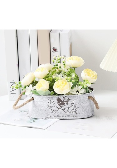 Pazly Vazo Suntek Saksuk Rustik Metal Kovası Demir Çiçeklik 21x11x8cm Rp