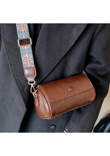 Novahub Siyah Retro Küçük Kadın Çantası, 20x11x11cm, Geniş Bant Tek Omuz Askılı, Yeni Moda Bahar Çanta, Popüler Silindir Tasarım Siyah