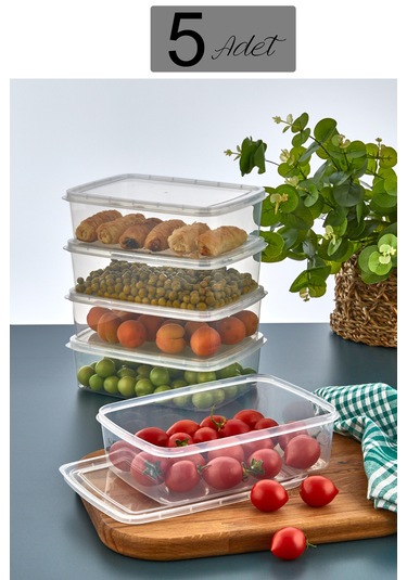 Krm Home Kendinden Kapaklı Dondurucu Kabı, Saklama Kabı 5 Adet 1.35 L Şeffaf