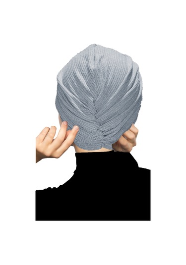 Çapraz Fitilli Penye Açık Gri Hazır Türban Tesettür Havuz Bonesi Açık Gri