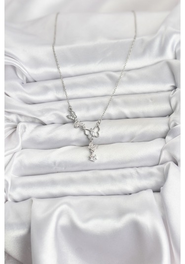 316l Çelik Zincir Gümüş Renk Kelebek Model Kadın Kolye Renkli