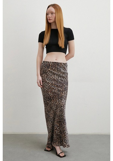 Leopar Desenli Verev Etek Bej Bej