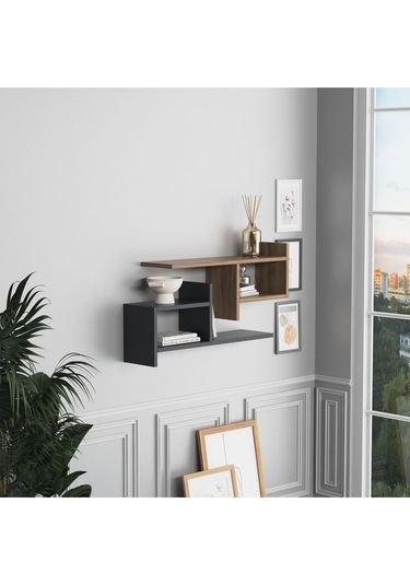 Hisar Plus Duvar Rafı Antrasit Ceviz