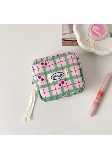 Globalconnectstore Sevimli Kiraz Ekose Makyaj Çantası