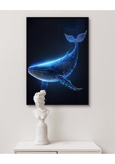 Tablo Ahşap Çerçeveli Tablo Çerçeveli Poster Mavi Balina, Hayvan Temalı Tablo