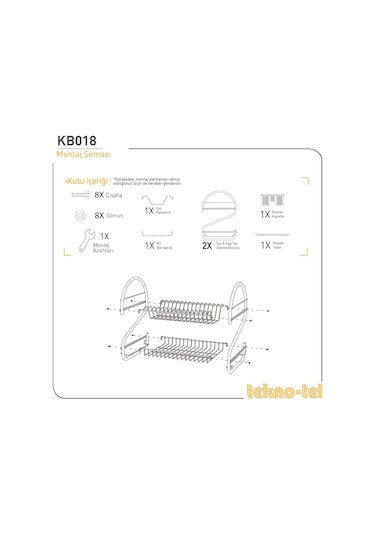 Teknotel İki Katlı Bulaşıklık Tabaklık Mat Siyah Kb018