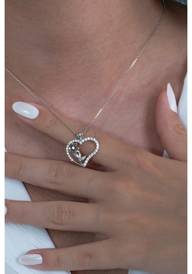 Kalbimin Gülü Kalpli Gümüş Kolye Wsn07