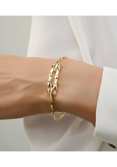 2 Sıra Altın Kıvrımlı Kaburga Kelepçe Bilezik