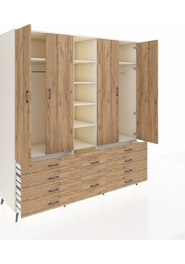 Kronos Dolap 9 Raflı 10 Çekmeceli 2 Askılı 220x59x243 Aytaşı-çam/çam Atlas Çam/atlas Çam