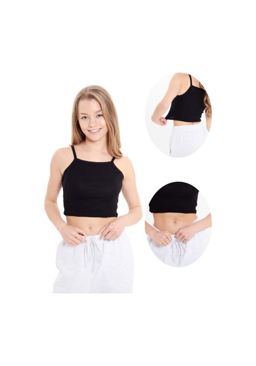 Alya Underwear Kaşkorse Geniş Yaka Askılı Crop Siyah