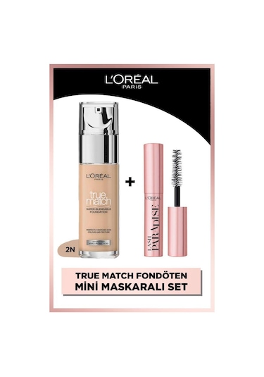 L'Oréal Paris True Match Bakım Yapan Fondöten - 2n Nötr Alt Ton & Mini Paradise Maskara 4.7 Ml pkttmbyfinnmpm-9942