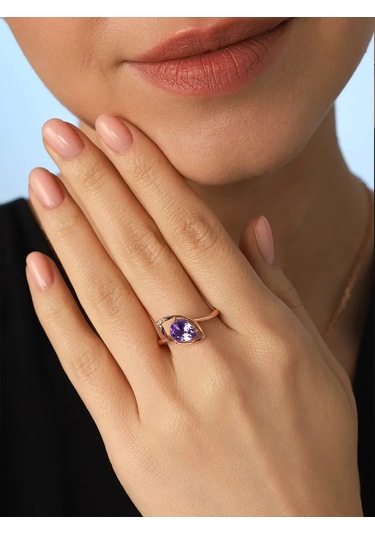 Serebranyj Dom 925 Ayar Gümüş Doğal Ametist Taşlı Yüzük 291905054 Altın