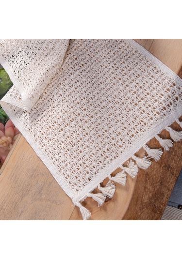 Vivamaison Pamuk Dantel Runner Masa Örtüsü Krem 30 x 150 CM