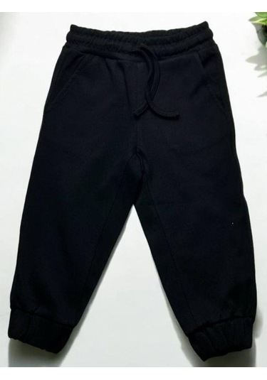 Kız Çocuk Paçaları Lastikli Örme Eşofman Alt-14883 Siyah