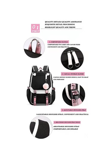 Vkemall Ergen Kız Çanta Okul Çanta 35l 17" Siyah Usb Şarj Ve Kulaklık Girişi Dayanıklı Yumuşak Kumaş Modern Tasarım Siyah Vkemall Ergen Kız Çanta Okul Çanta 35l 17" Siyah Usb Şarj Ve Kulaklık Girişi Dayanıklı Yumuşak Kumaş Modern Tasarım Siyah