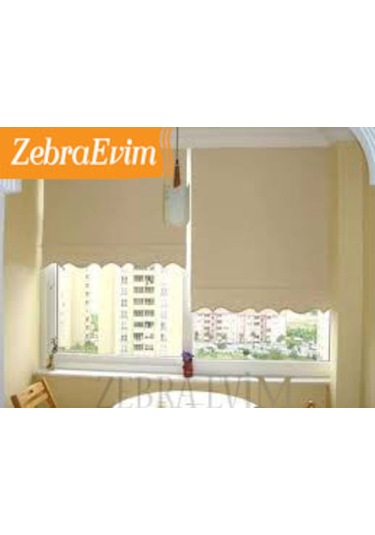 Zebraevim Stor Perde Etek Dilim  Beyaz-Ekru-Krem Beyaz 100 x 200 Boncuklu