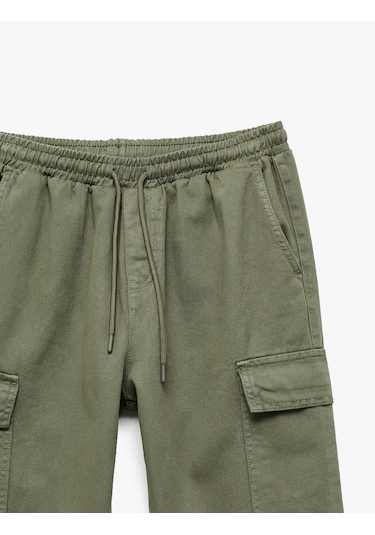Koton Beli Bağcıklı Kargo Cep Detaylı Pamuklu Rahat Kesim Gabardin Jogger Pantolon Haki 6wam40044hw Haki