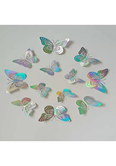 Tenfowee 12 Adet Renkli 3d Kanatlı Kelebek Duvar Sticker - Işıltılı Yansımalı, Zarfımsı Desenli, Ev Dekorasyonu, Kolay Uygulama, Çocuk Odası, Partiler İçin Diğer