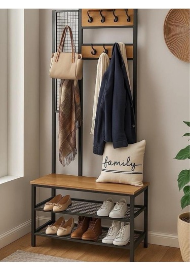 Metal Portmanto, Elbise Askılığı, Vestiyer, Ayakkabılık, Siyah, Tel Askılık Siyah