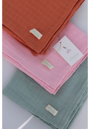 3'lü Organik Pamuk Müslin Örtü Seti Kız Bebek Model 3 Pembe, Tarçın, Nil 3 Adet 75x85 CM Pembe Tarçın Nil