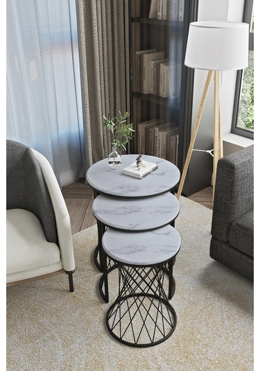 Emga Home Zenith Zigon Sehpa - Beyaz Mermer Beyaz Mermer