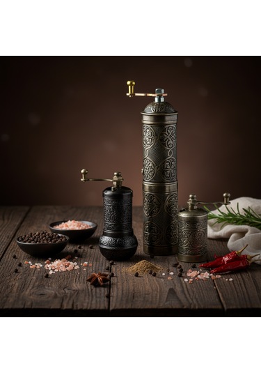 Ludıa Zamak Metal Kalay Renk 3 Lü Set Karabiber,kahve,çörek Otu El Değirmeni Öğütücü Grinder S2 Koyu Gri