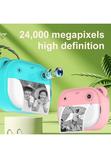 Kangvka Y600 Çocuklar İçin Anında Baskı Yapan 1080p Çift Kameralı Pembe Fotoğraf Makinesi