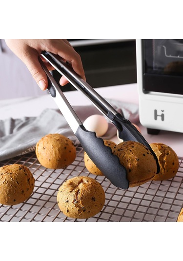 Xindoker 30cm Paslanmaz Çelik Mutfak Kelepçeleri, Silikon Uçlu Izgara Kelepçesi, Makarna Ve Salata Bufetleri İçin Siyah 3'lü Set