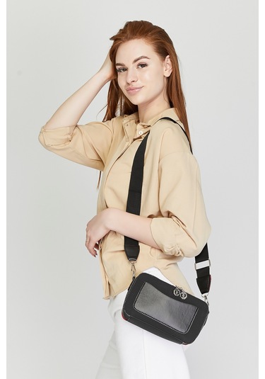 Morpelikan Bej Kabartma İki Bölmeli Kadın Omuz Çantası Antrasit