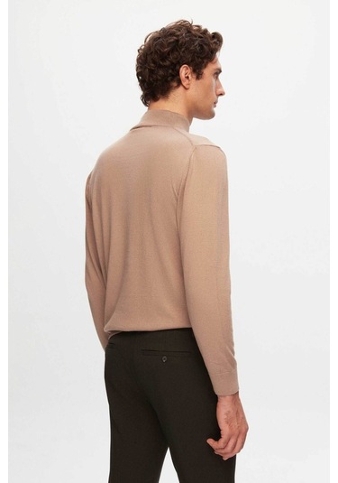 D's Damat Regular Fit Bej Pamuk Karışımlı Yarım Balıkçı Triko Kazak Bej