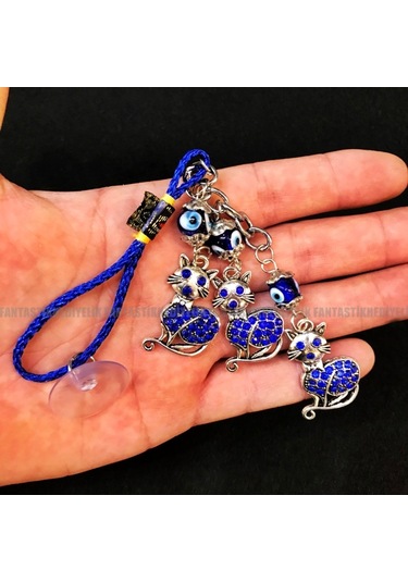 Kedi Nazar Boncuk Araba Hediyesi Vantuz Otomobil Dikiz Ayna Süsü