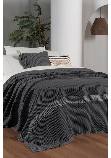 Sarev Polendia Gri Çift Kişilik %100 Pamuk Yatak Örtüsü 200 220 Cm