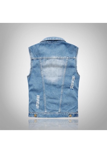 2023 Yeni Büyük Boy Trendy Motosiklet Erkek Kot Yelek Sevgiliye Tank Top Mavi