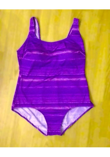 Sunsurf Büyük Beden Desenli Mayo 50-52-54-56 Beden Mor