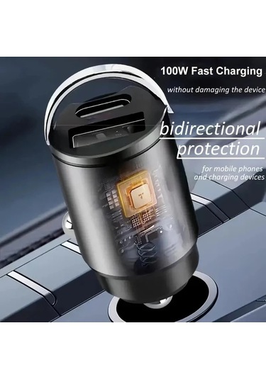 Chuangyinshop 100w Ultra Kompakt Çift Port Araç Şarj Cihazı Usb-c + Usb-a Yeşil