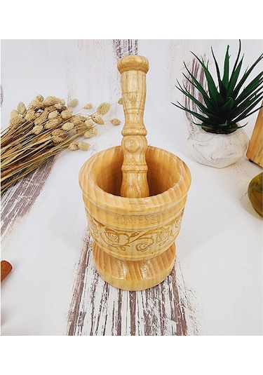 El Yapımı Ahşap Ağaç Havan Sarımsak Döveceği Yaldızlı Lüx 10luk