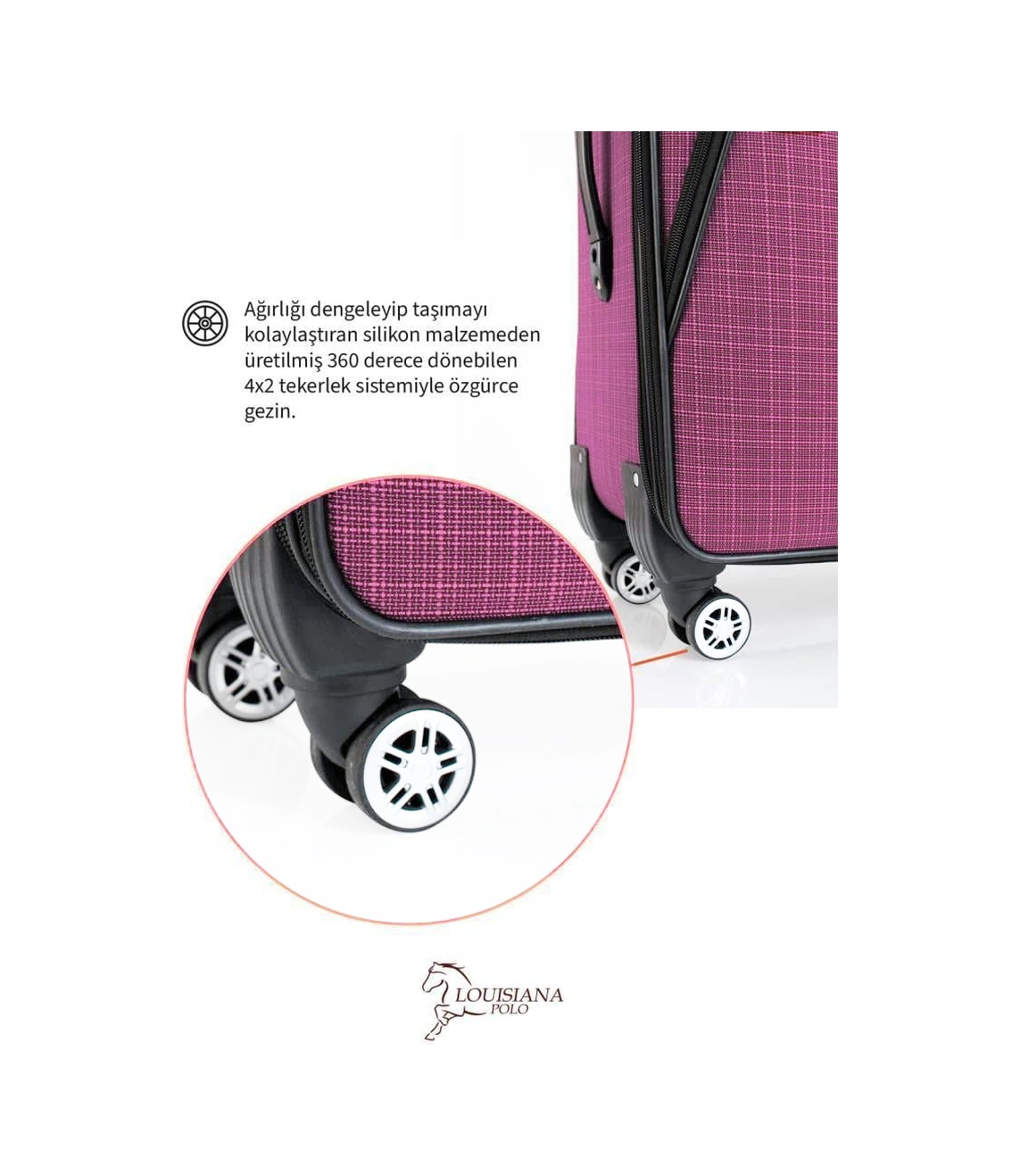 3'lü Valiz Seti 4 Teker Kumaş Valiz Pembe 1081 Pembe
