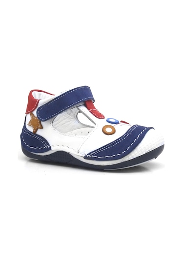 Lacivert Hakiki Deri Cırtlı Erkek Bebek Ayakkabı-Patik