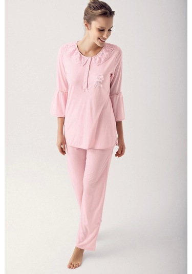 14200 Bayan Uzun Kol Pijama Takımı Pudra