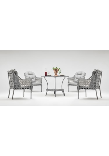 Zen Masalı Çay Seti Bahçe Ve Balkon Mobilyası Takımı 1+1+1+1+ Çap 110 Masa ,gri Gri