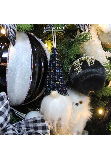 Yılbaşı Süsü Işıklı Cüce Sakallı Bereli Kafa Siyah 15 Cm