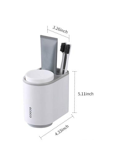Ruicoo Gri Abs Diş Fırçası Tutucusu - Manyetik Devrik Bardaklı, Delme Yok Kurulum, Su Tükenimi, Büyük Depo Alanı 3312 Gri