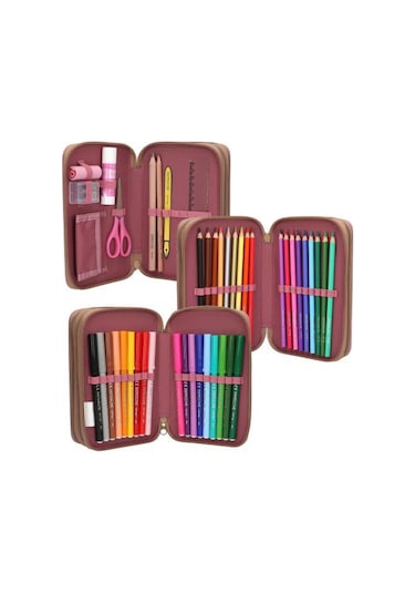 Top Model 3 Katlı Kalem Kutusu - Çiçek Desenli Çok Renkli